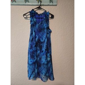 Elie Tahari Silk Blue Peacock Printed Dress